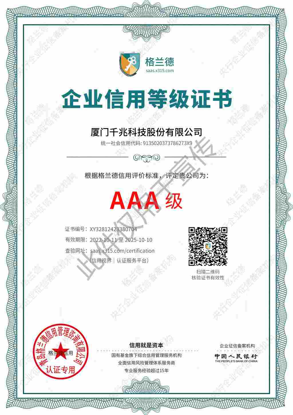 信用等級證書